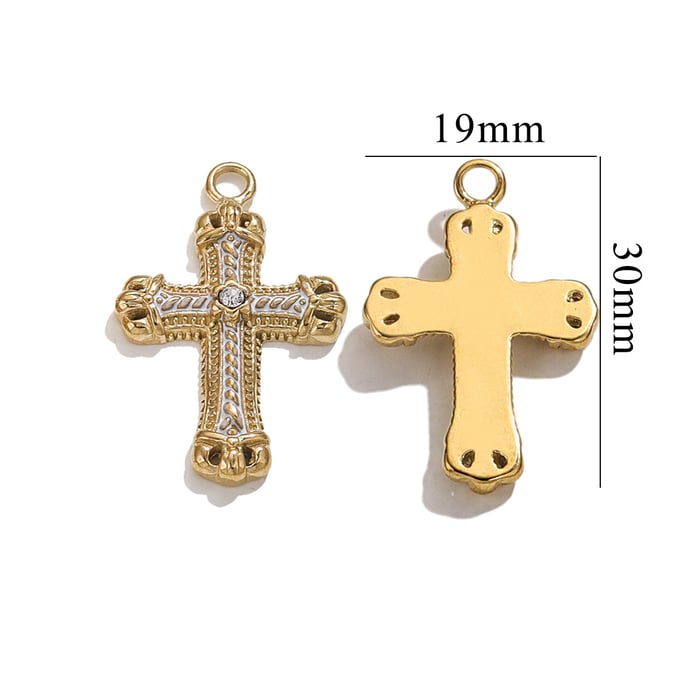 1 Piece Classic Retro Style Cross Shape Stainless Steel  Gold Color Women's Pendant 